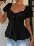 Euramerican V-neck Drawstring Tie-up Top