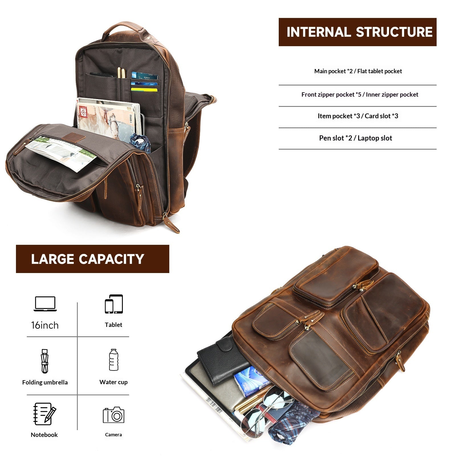 Outdoor Leather Large-Capacity Backpack