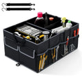13 Gallon Car Trunk Organizer - 3 Compartments+6 Pockets, 600D Oxford Fabric, Non-Slip Base, Black