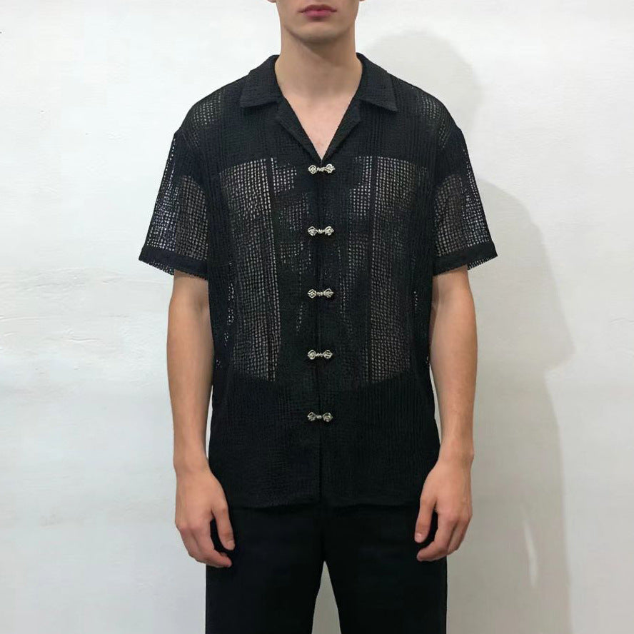 Men's Hollow-Out Short-Sleeve Loose Shirt
