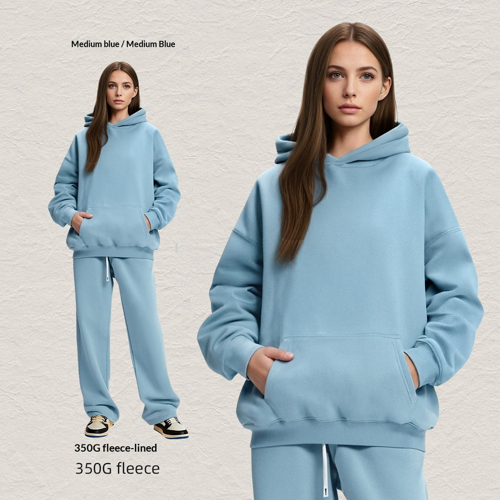 Men's Hooded Sweatshirt Fleece-lined Loose Sweatshirt Set